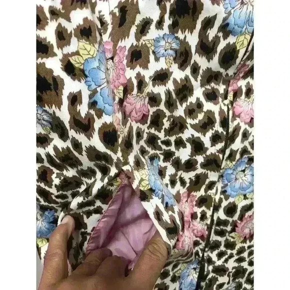 Nicole Miller Size 4 Womens Leopard Floral Animal Print Blazer Coat Jacket Long - Picture 6 of 12